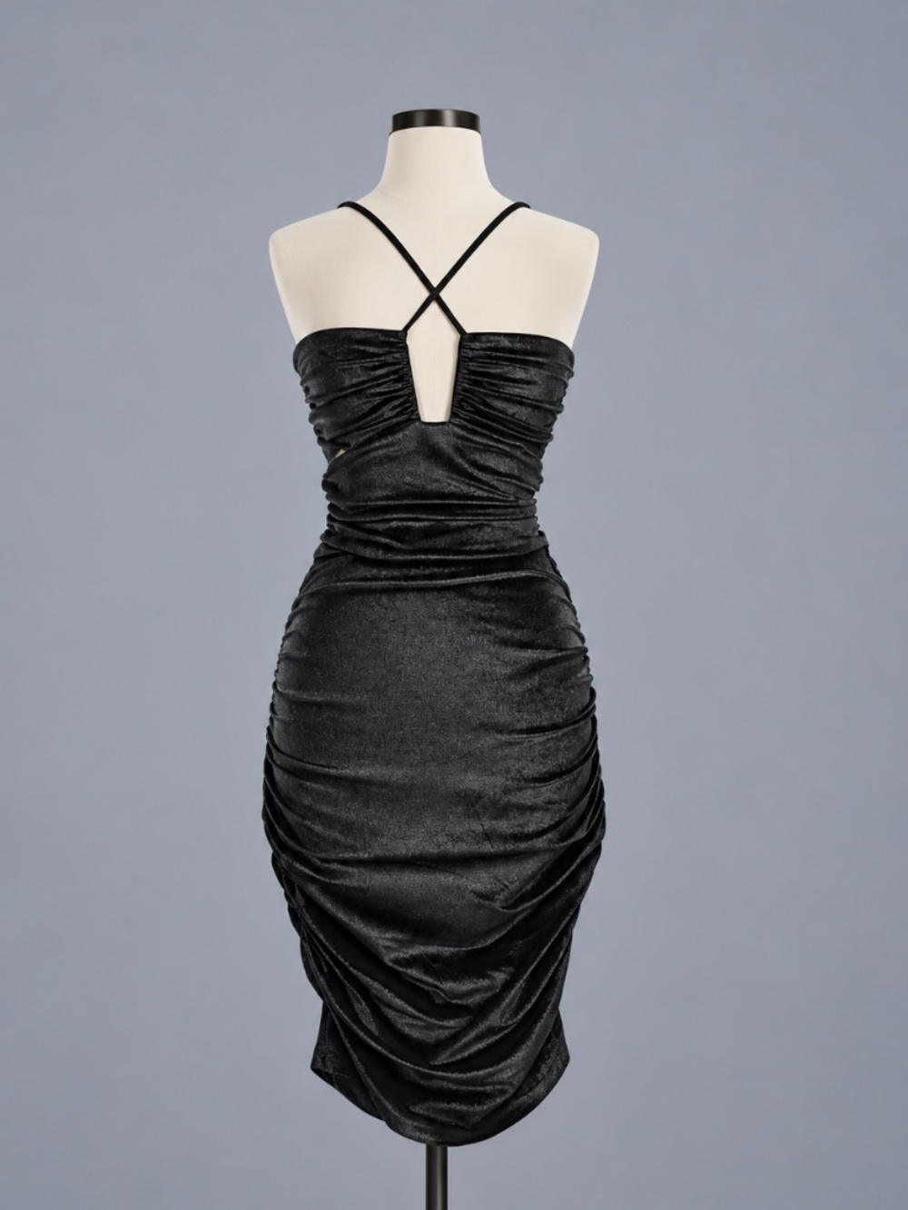 Susana Monaco Black Metallic Ruched Cutout Mini Dress Size M NWT